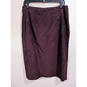 Burgundy Corduroy Cotton Beaded A Line Midi Skirt Karavan M